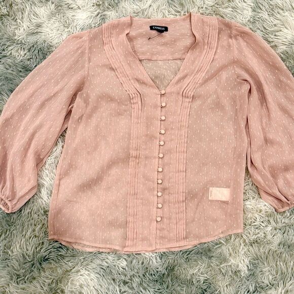 Express NWOT sheer pink and silver metallic blouse - Picture 3 of 9